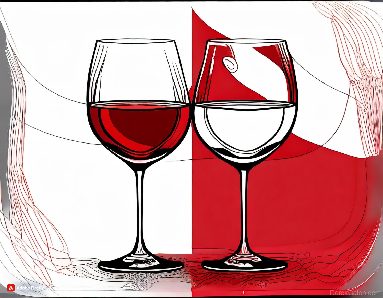 Firefly-two-glasses-of-wine-white-and-red.-composed-on-front-of-polish-flag-white-and-red-out-of-