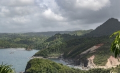 Atlantic coast of Dominica, view towards Red Rock and Calibishie. Dominica, West Indies. Sept. 2019