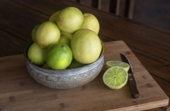 Freshly picked limes. Big and juicy, they have amazing flavour on Dominica, West Indies. Aug.2019