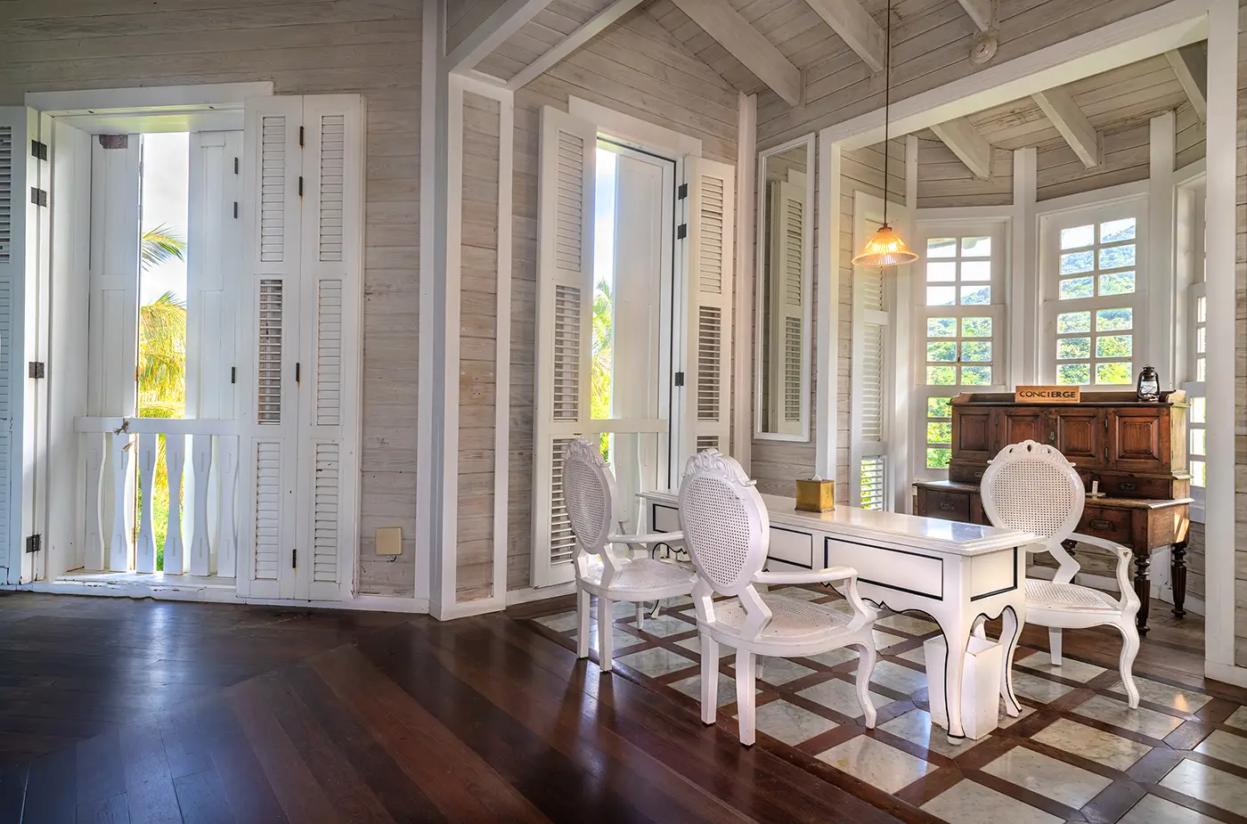 Lobby of old fashion resort, St Kitts, the Caribbean.